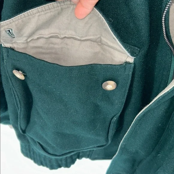 Vintage Boston Traders Men’s Wool Blend Green Bomber Jacket Size M Zip Front - Picture 8 of 12